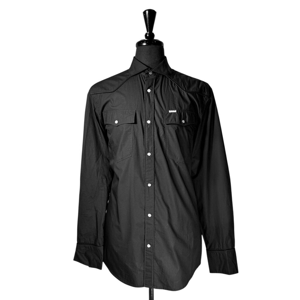 G-Star RAW Mens XXL Slim Fit Black Pearl Snap Western Utility Shirt Cotton L/S